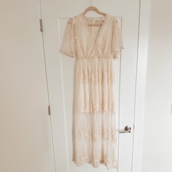 Dresses | Bella Ella Boutique Ivory Lace Maxi Dress | Poshmark
